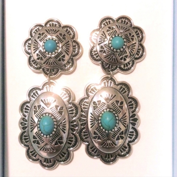 🔹️Piper K 🔹️beautiful  Silver and Reconstitited Turquoise Earrings - Picture 2 of 3